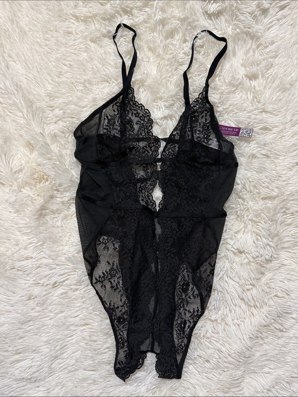 Adore Me Black Lace Sheer Bodysuit Chemise